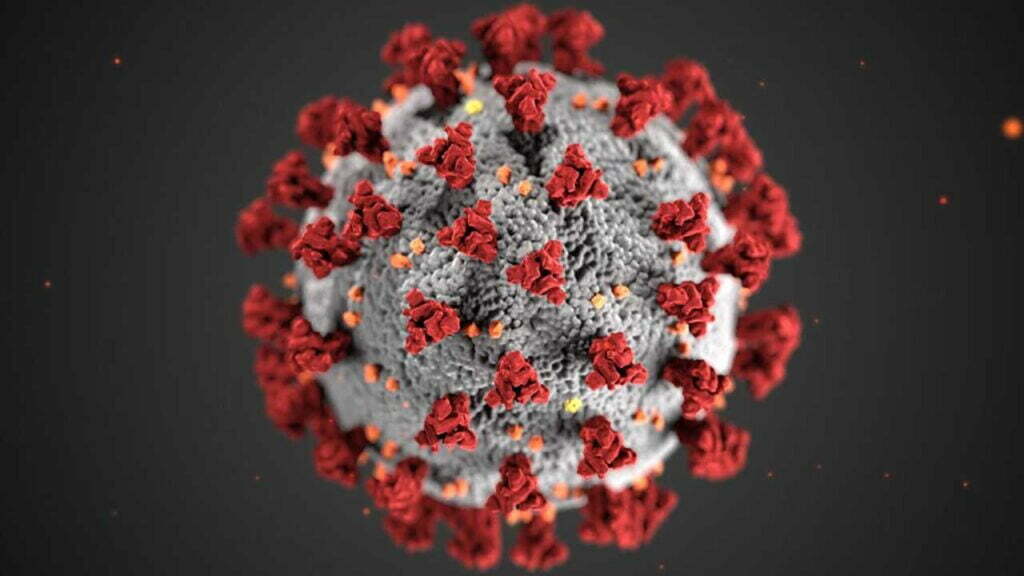 Eine Mikroskopaufnahme von einem Coronavirus-Partikel.
