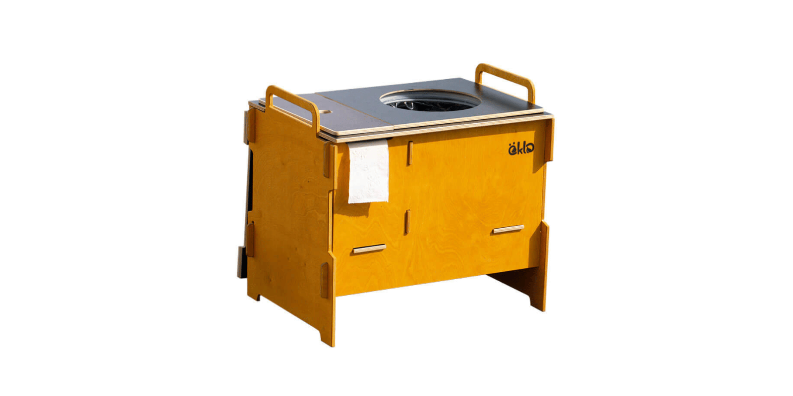 Nachhaltige öKlo Campingtoilette aus Holz mit Stecksystem für Camping, Vanlife und Festivals.