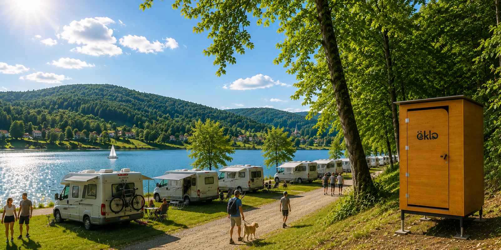Nachhaltige Campingtoilette für Campingplätze und Wohnmobilstellplätze ohne Wasser- und Kanalanschluss.